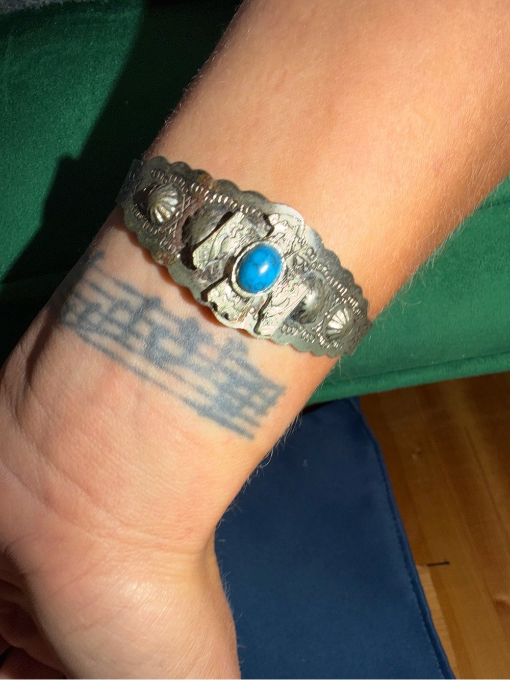 Vintage Navajo Sterling Silver Turquoise Cuff Bracelet